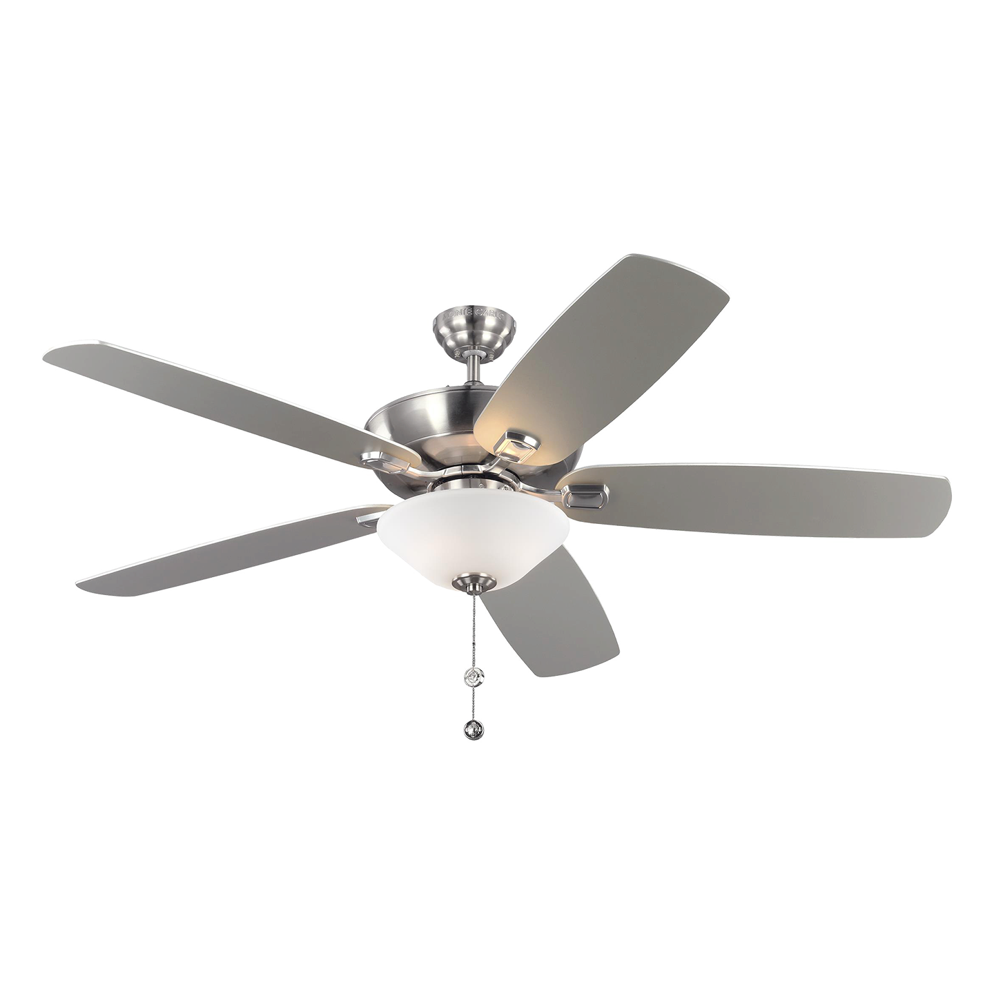 Colony 60 LED Ceiling Fan in with Silver / American Walnut Reversible Blades and Bowl Light Kit Brushed Steel