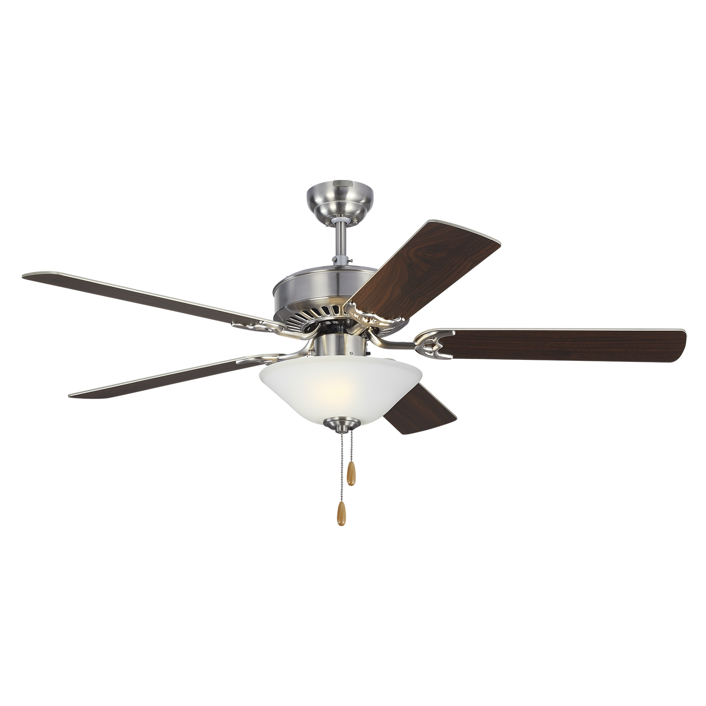 Haven 52 LED 2 Ceiling Fan in with Silver / American Walnut Reversible Blades and Bowl Light Kit Brushed Steel