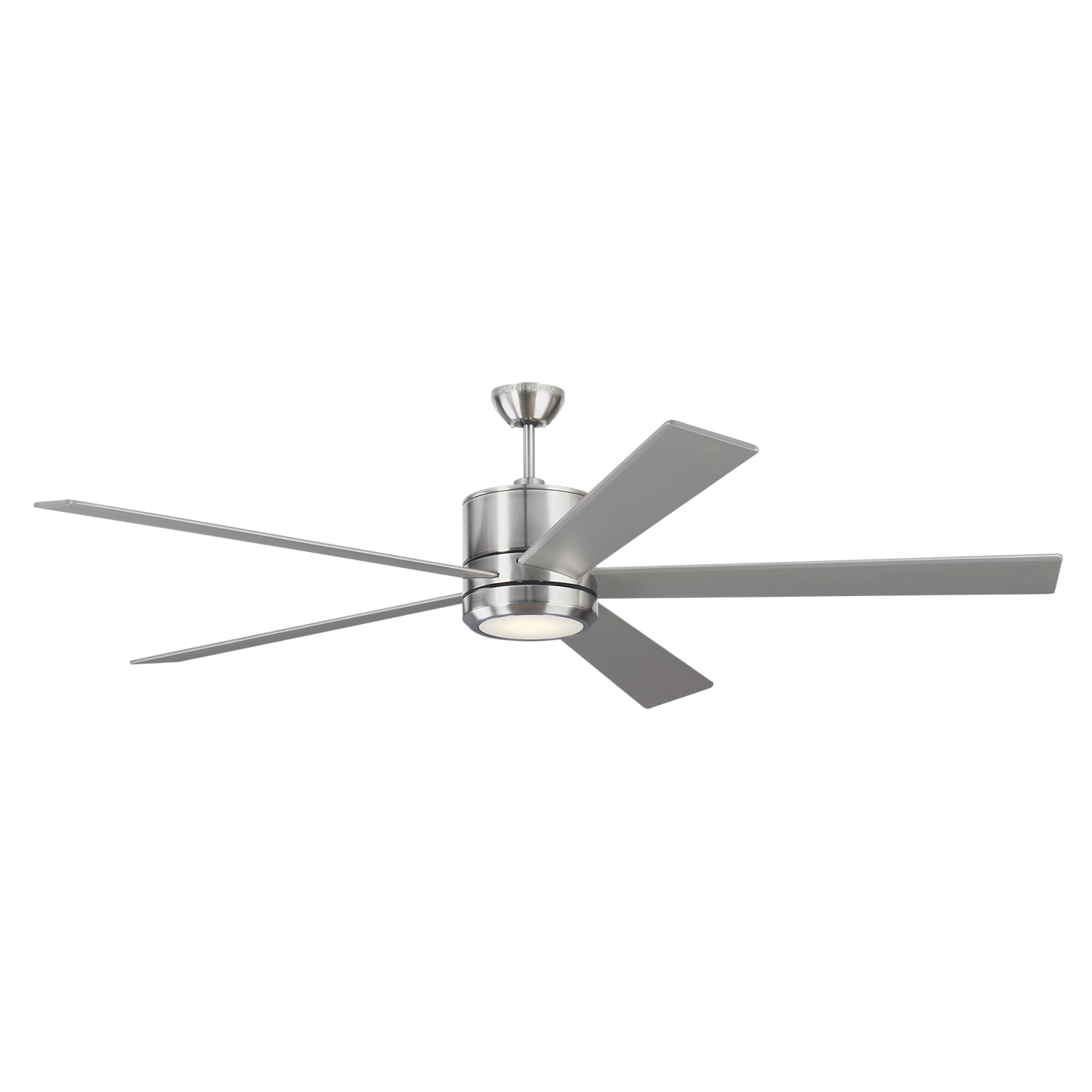 Vision 72 LED Ceiling Fan in with Silver / Light Grey Weathered Oak Reversible Blades and Light Kit Brushed Steel