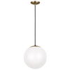 Leo - Hanging Globe Large One Light Pendant with White Glass Satin Brass Bulbs Inc