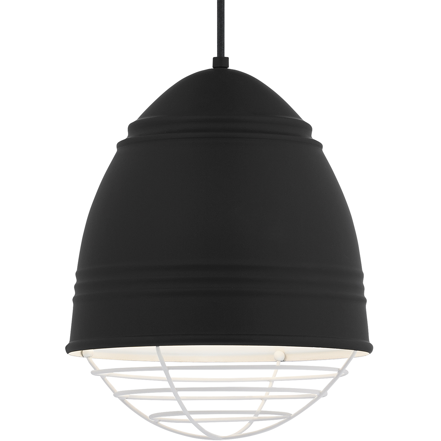 Loft Pendant Rubberized Black w/ White Interior White Cage No Lamp