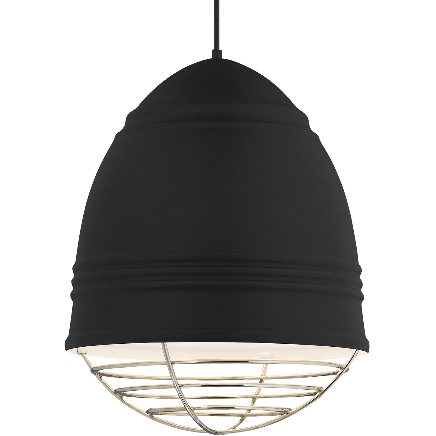 Loft Grande Pendant Rubberized Black w/ White Interior Polished Nickel 2700K 90 CRI a19 LED 90 CRI 2700k 120v (T20/T24)