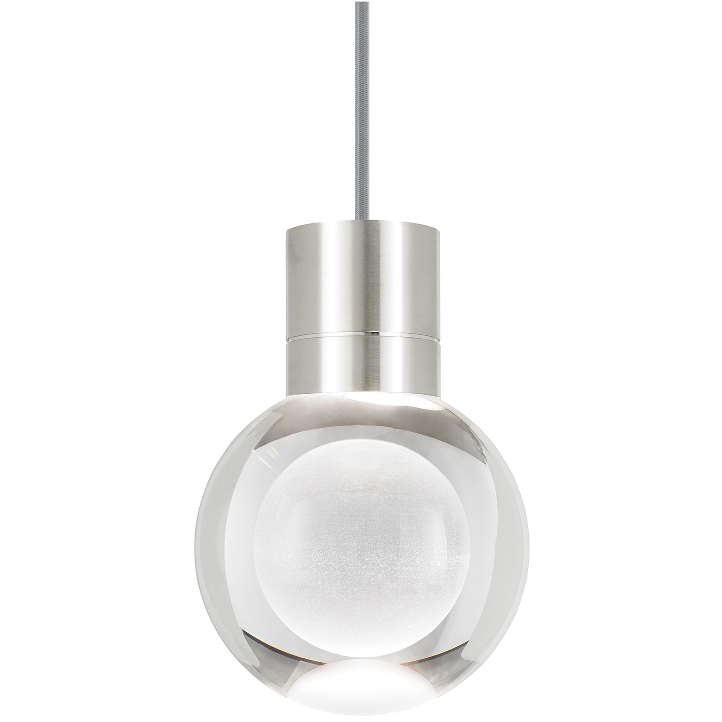 Mina Pendant 1-Light Clear Satin Nickel Gray Cord LED 90 CRI Warm Color Dimming 3000K-2200K 120V