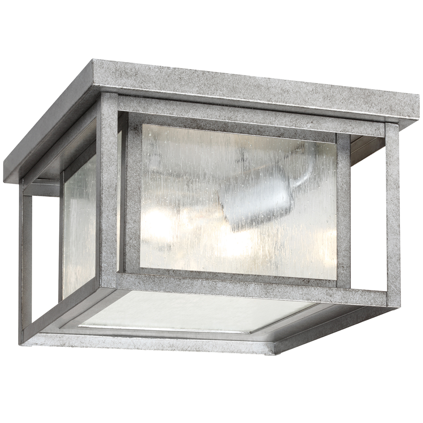 Hunnington Square Flush Mount in Weathered Pewter with Clear Seeded Glass Panels Bulb(s) Included