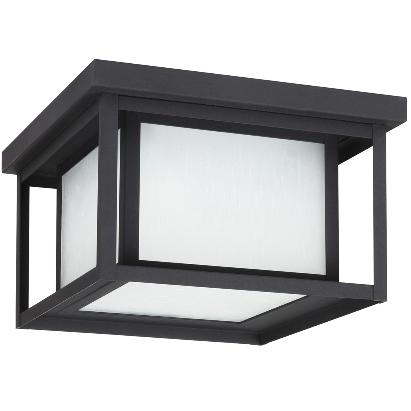 Hunnington Square Flush Mount in Black with Etched Seeded Glass Panels Bulb(s) Included