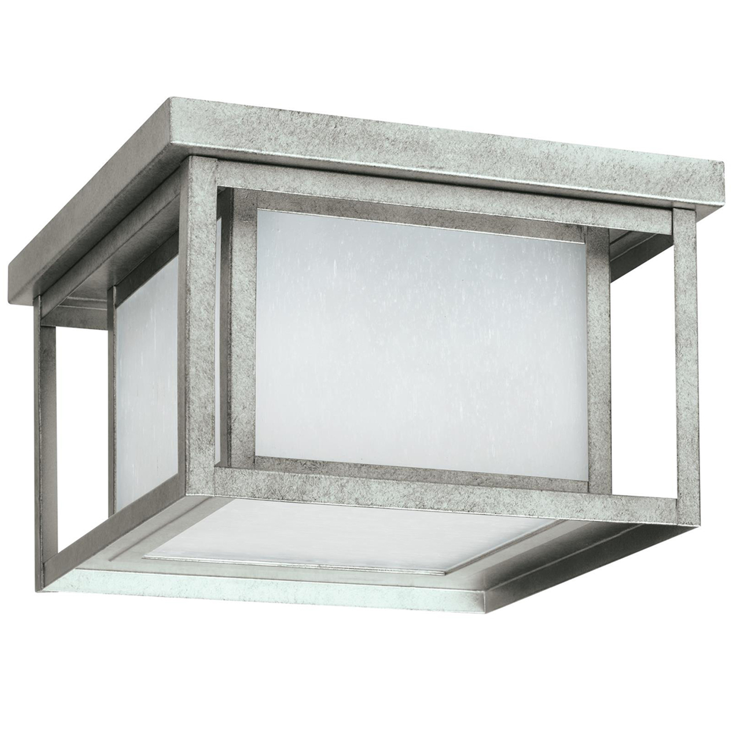Hunnington Square Flush Mount in Weathered Pewter with Etched Seeded Glass Panels Bulb(s) Included