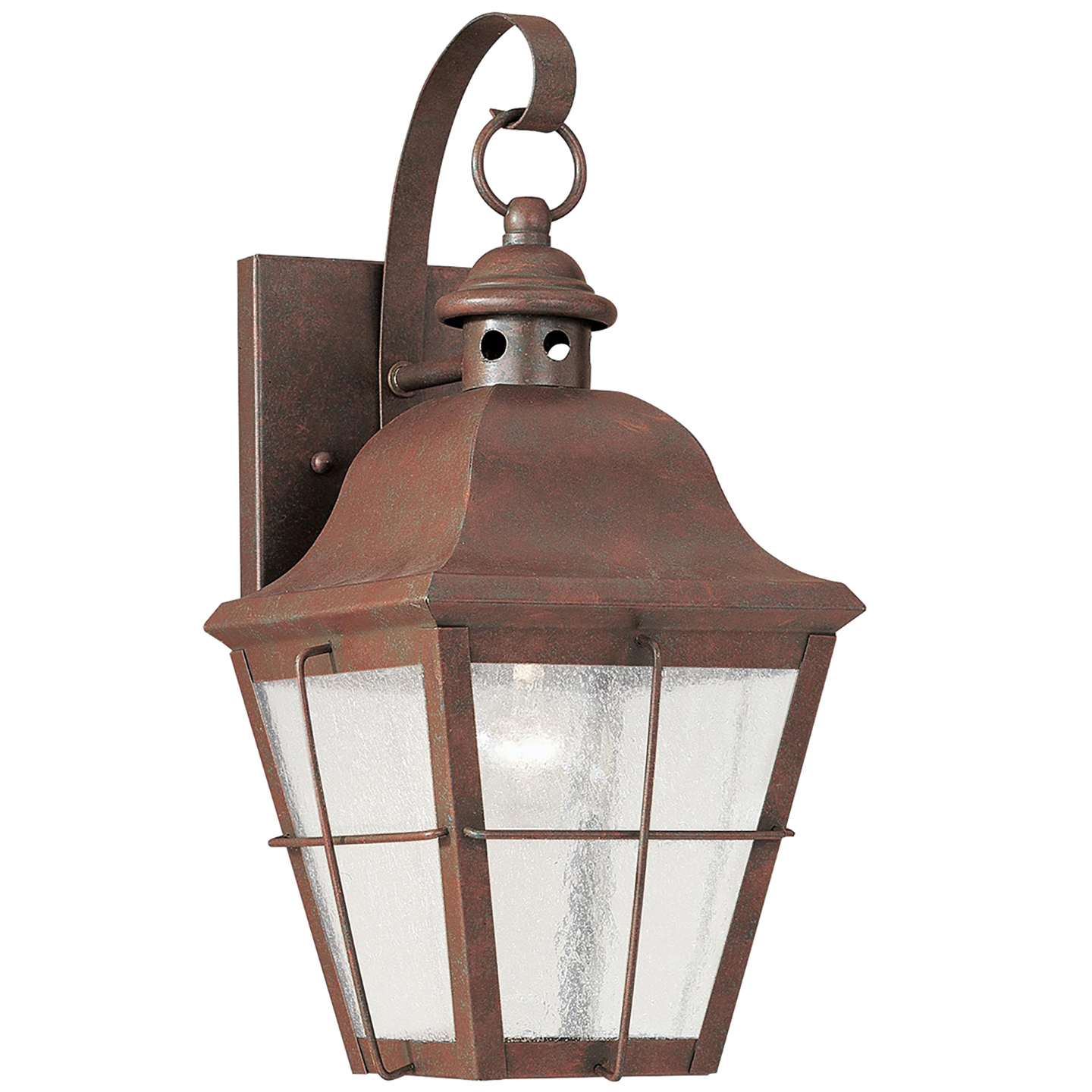 Chatham 1-Light Small Wall Lantern in Weathered Copper with Clear Seeded Glass Panels Bulb(s) Included