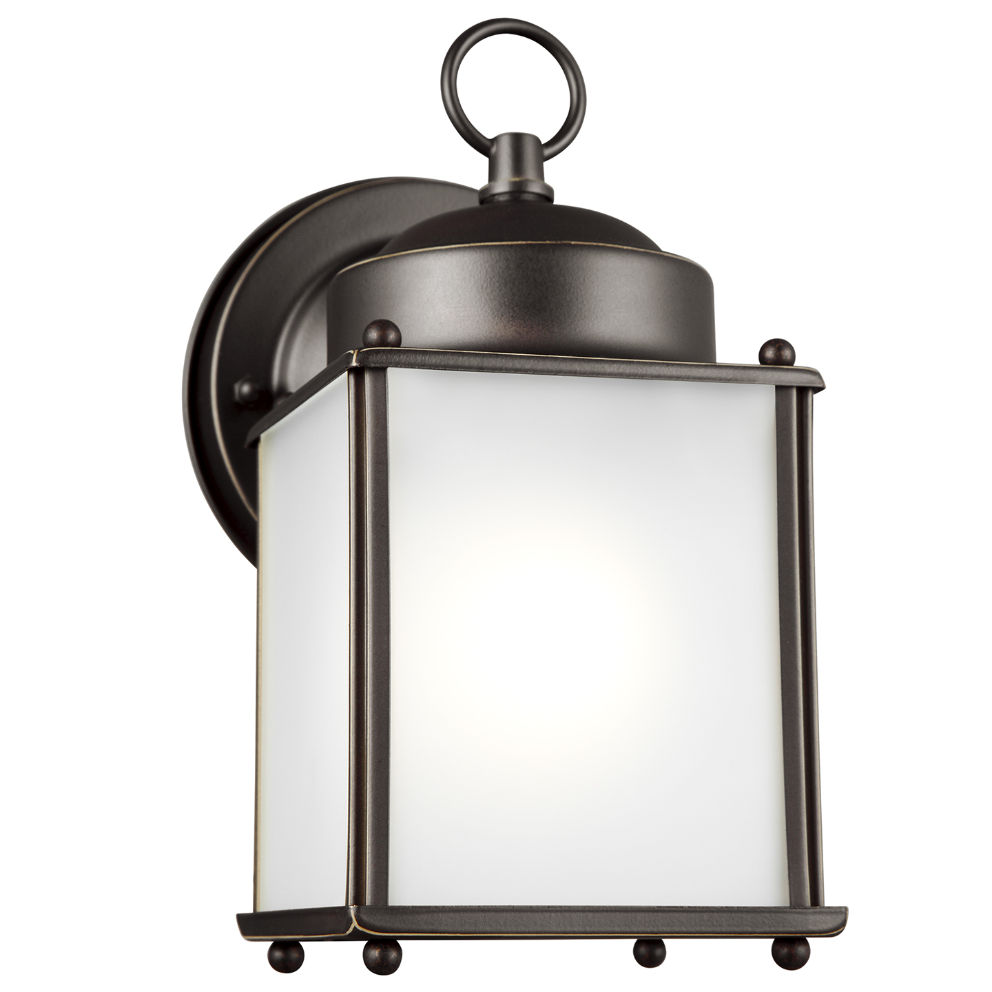 New Castle One Light Small Outdoor Wall Lantern Satin Etched Glass Antique Bronze