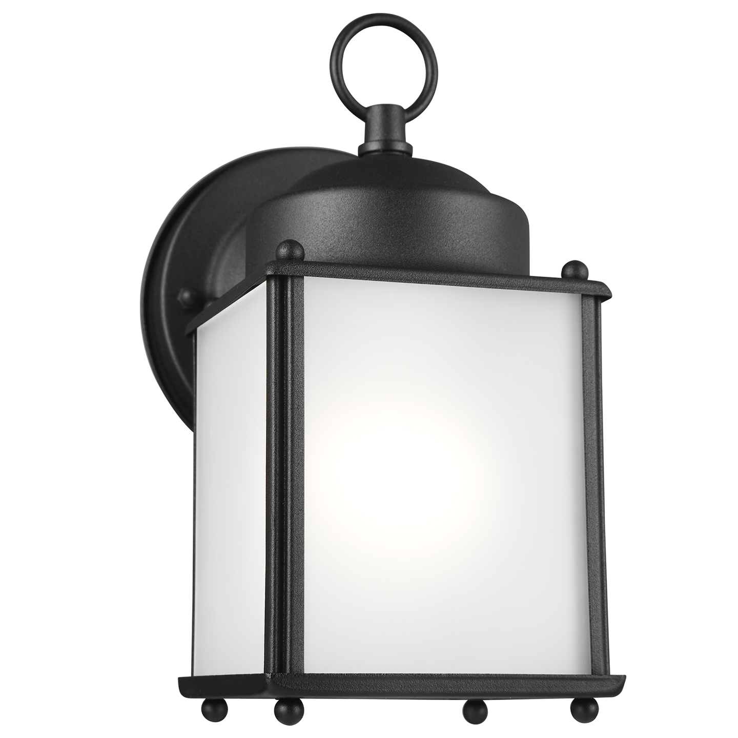 New Castle One Light Small Outdoor Wall Lantern Satin Etched Glass Black Bulbs Included