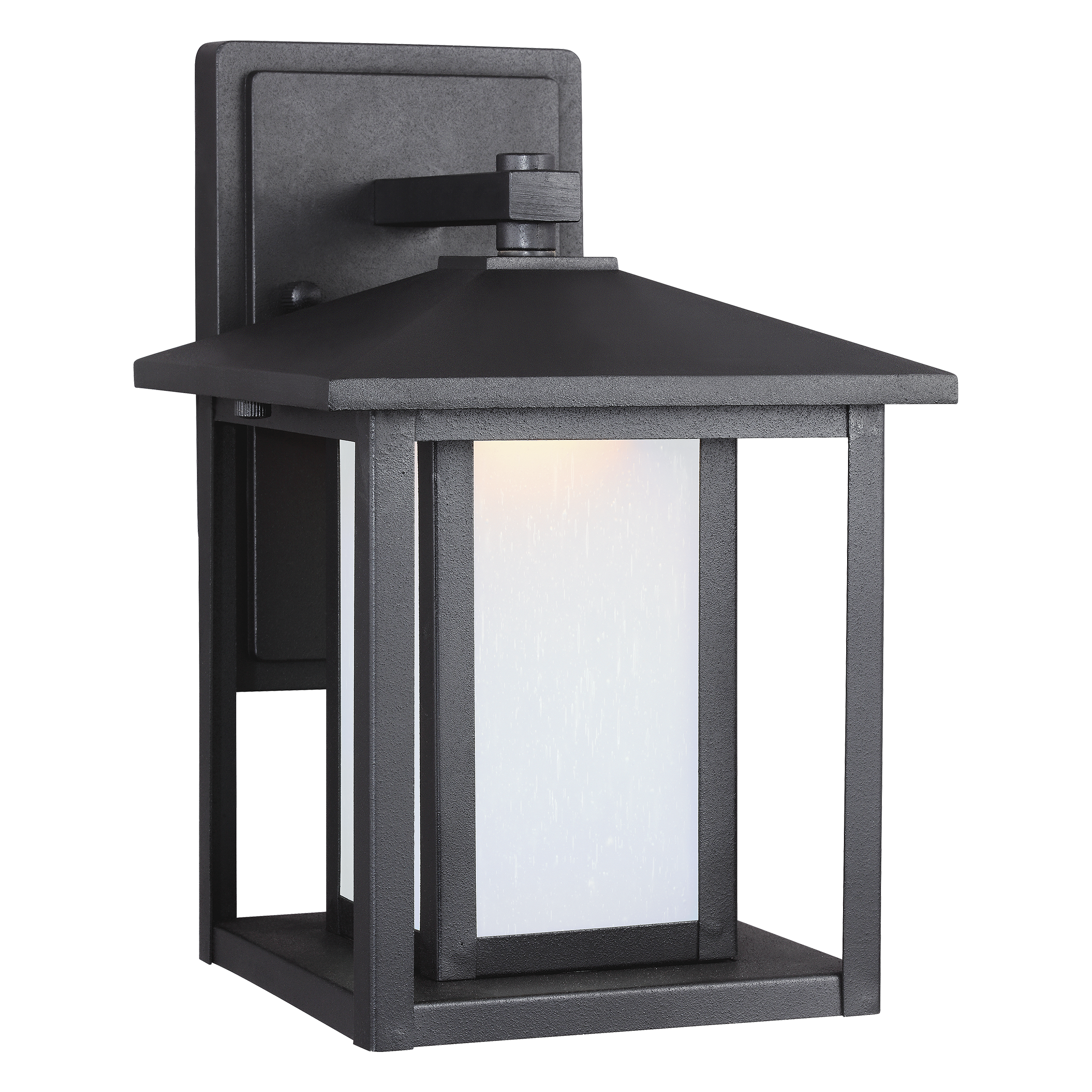 Hunnington Small Wall Lantern in Black with Etched Seeded Glass Panels Dedicated LED