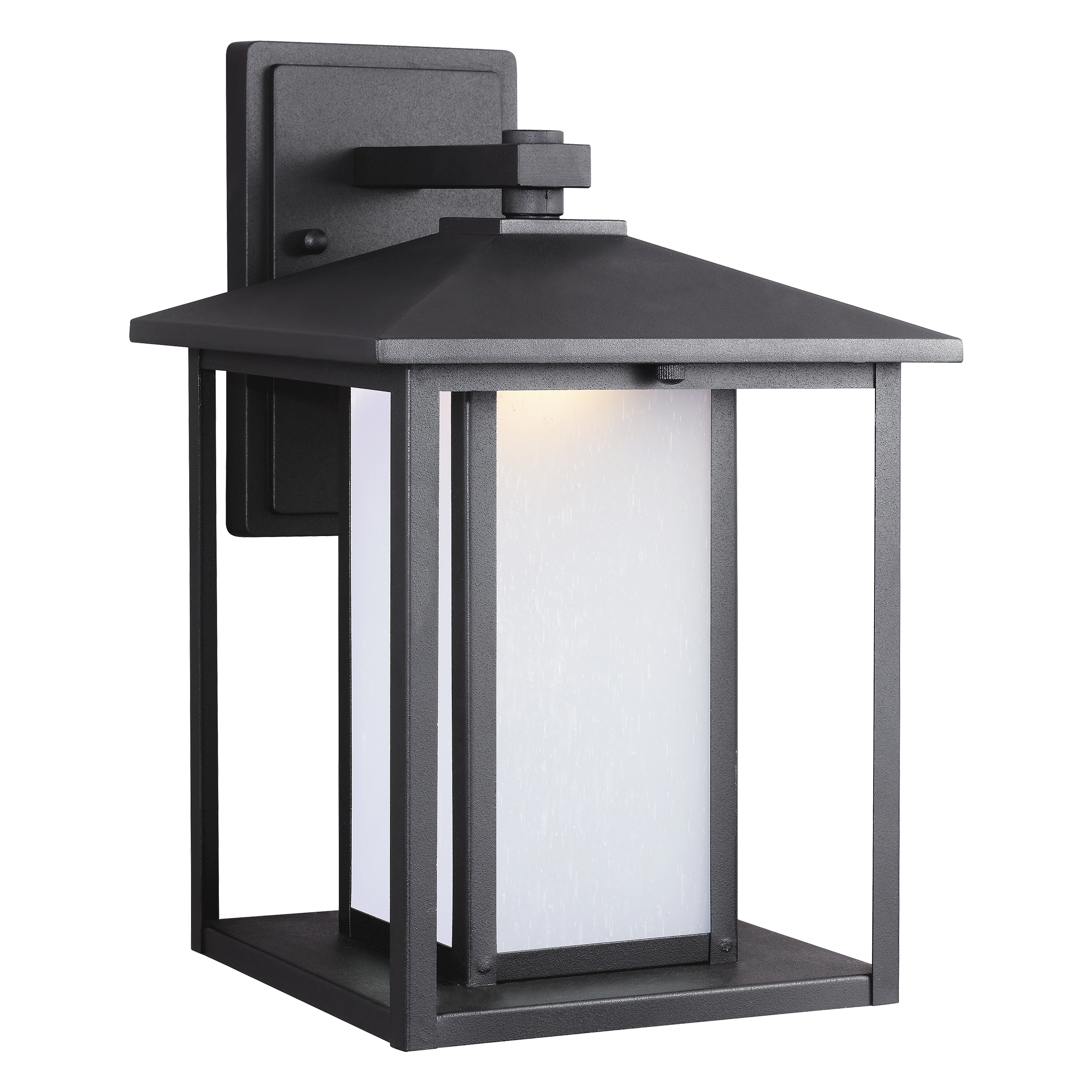 Hunnington Large Wall Lantern in Black with Etched Seeded Glass Panels Dedicated LED