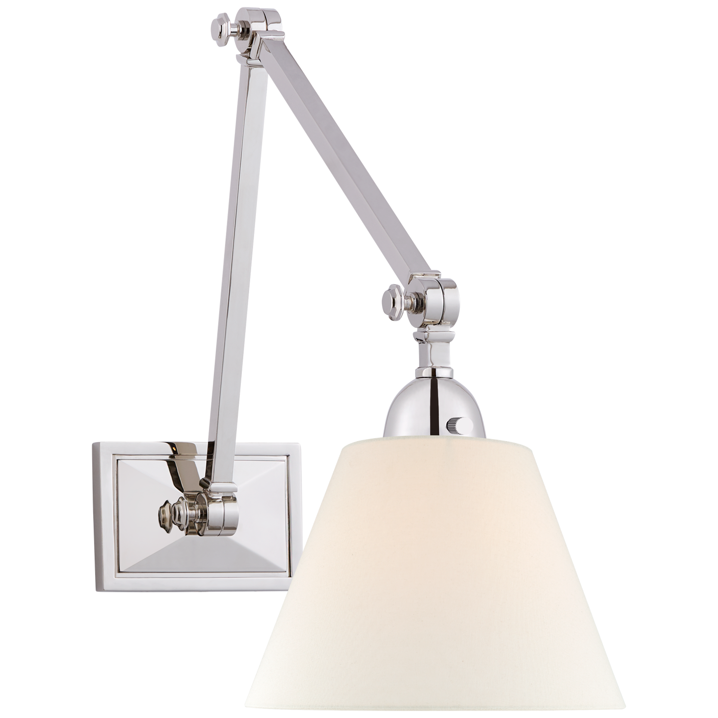 Jane Double Library Wall Light in Polished Nickel with Linen Shade Open Box