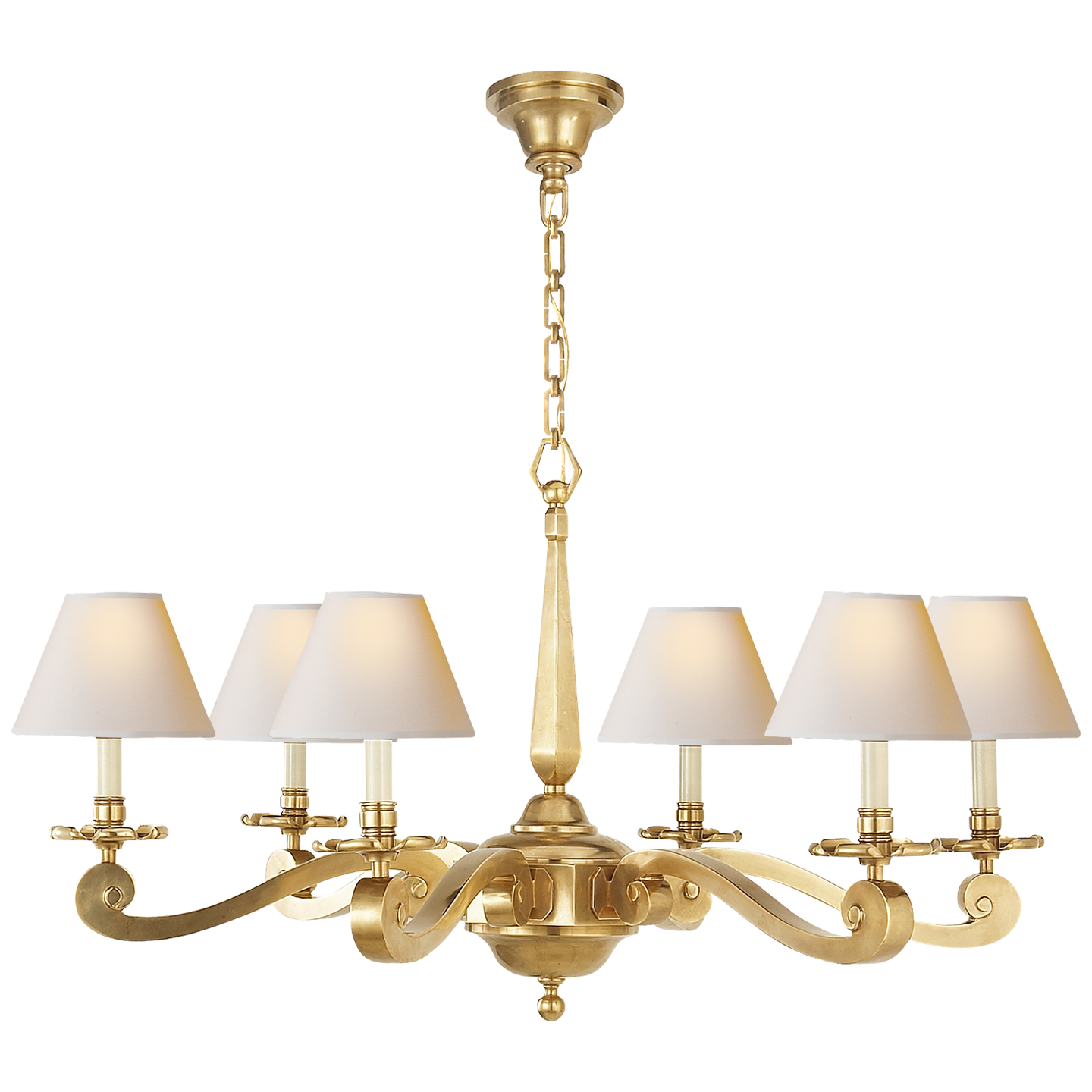Myrna Chandelier in Natural Brass with Natural Paper Shades Open Box