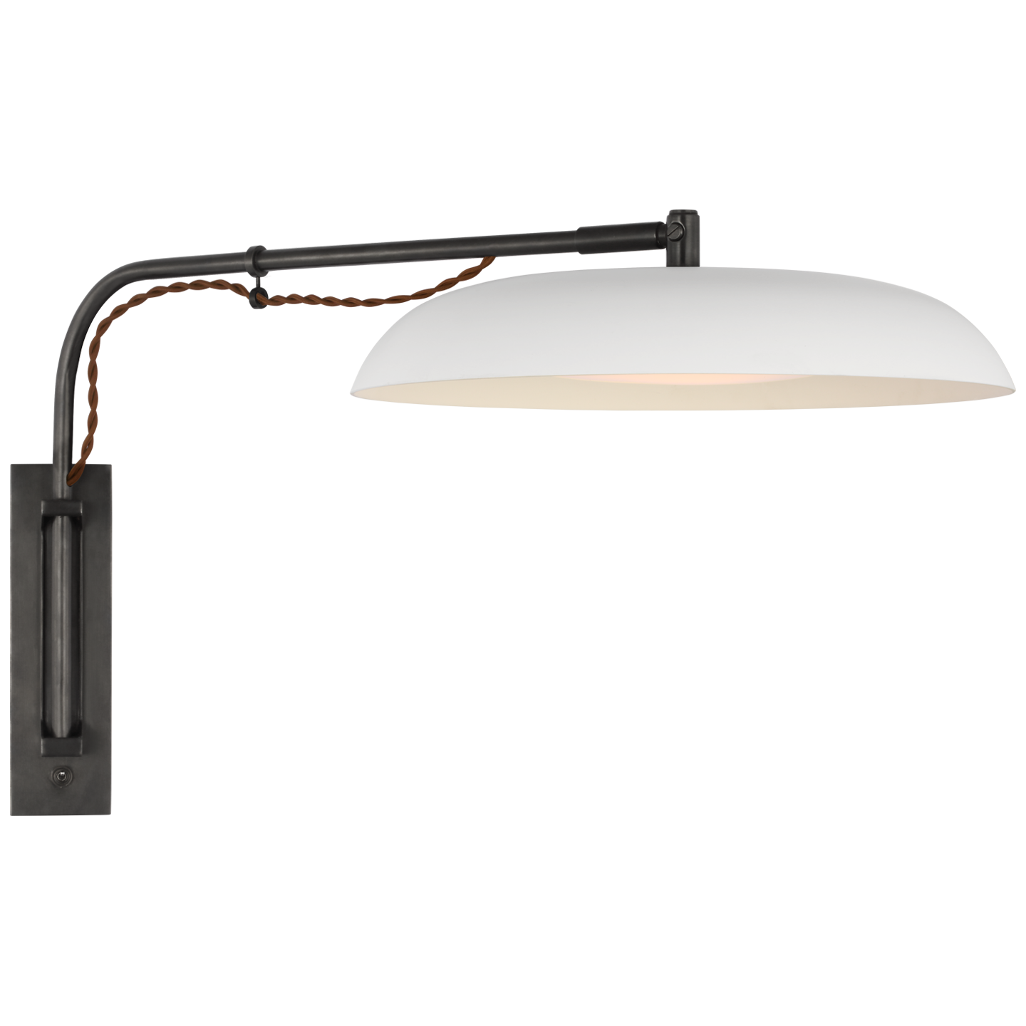 Cyrus Medium Articulating Wall Light in Bronze and White with White Glass Open Box