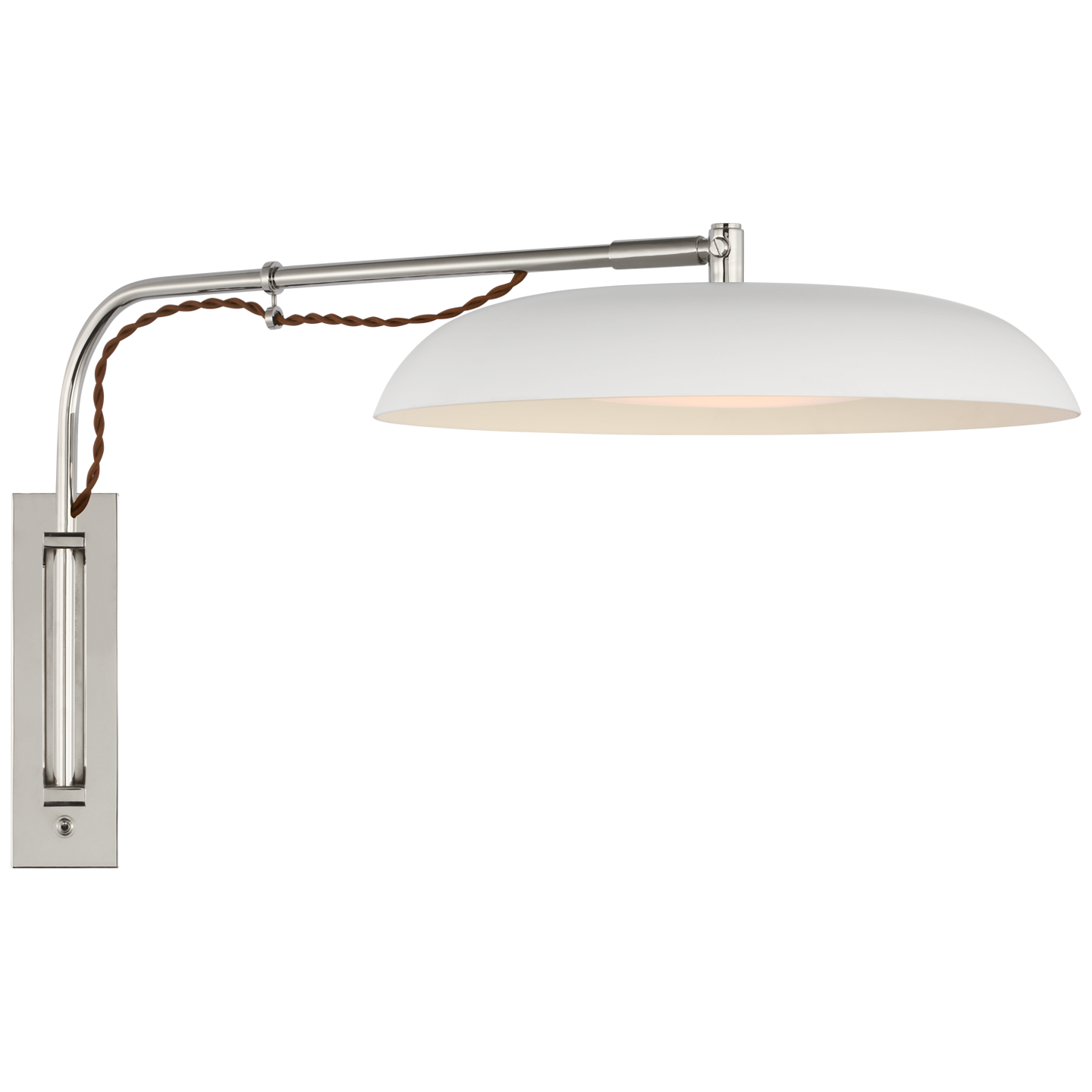 Cyrus Medium Articulating Wall Light in Polished Nickel and White with White Glass Open Box