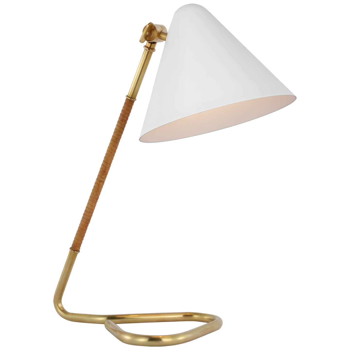 Laken Small Desk Lamp in Hand-Rubbed Antique Brass and Natural Rattan with White Shade Open Box