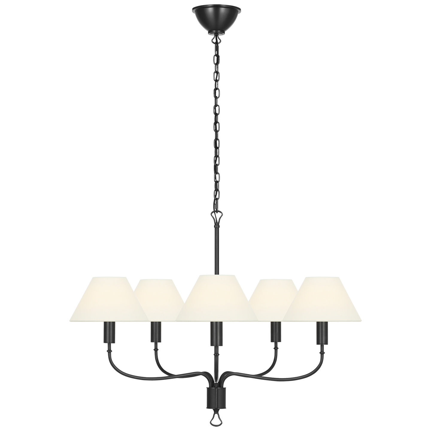 Griffin 31" Chandelier in Bronze and Chocolate Leather with Linen Shades