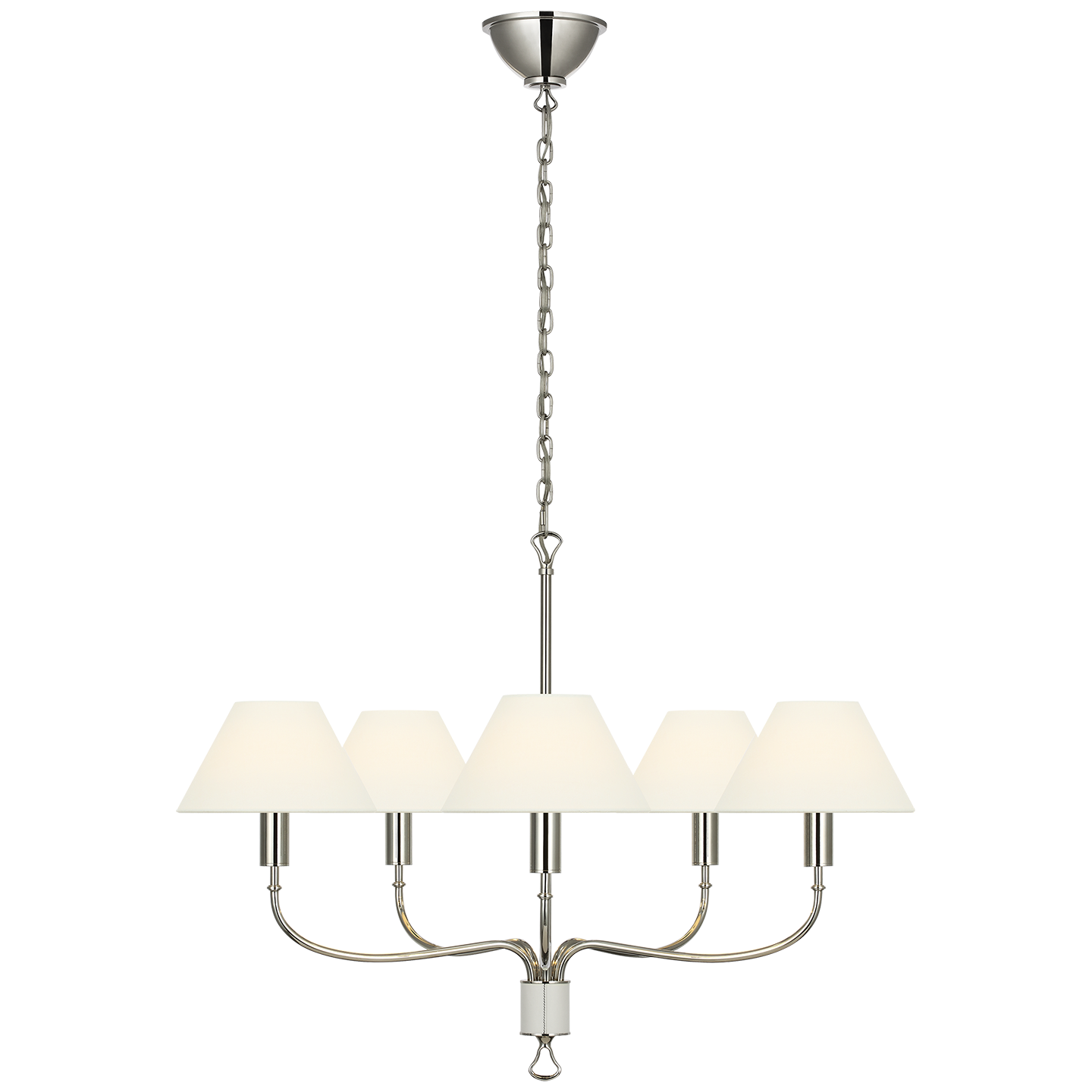 Griffin 31" Chandelier in Polished Nickel and Natural Parchment with Linen Shades