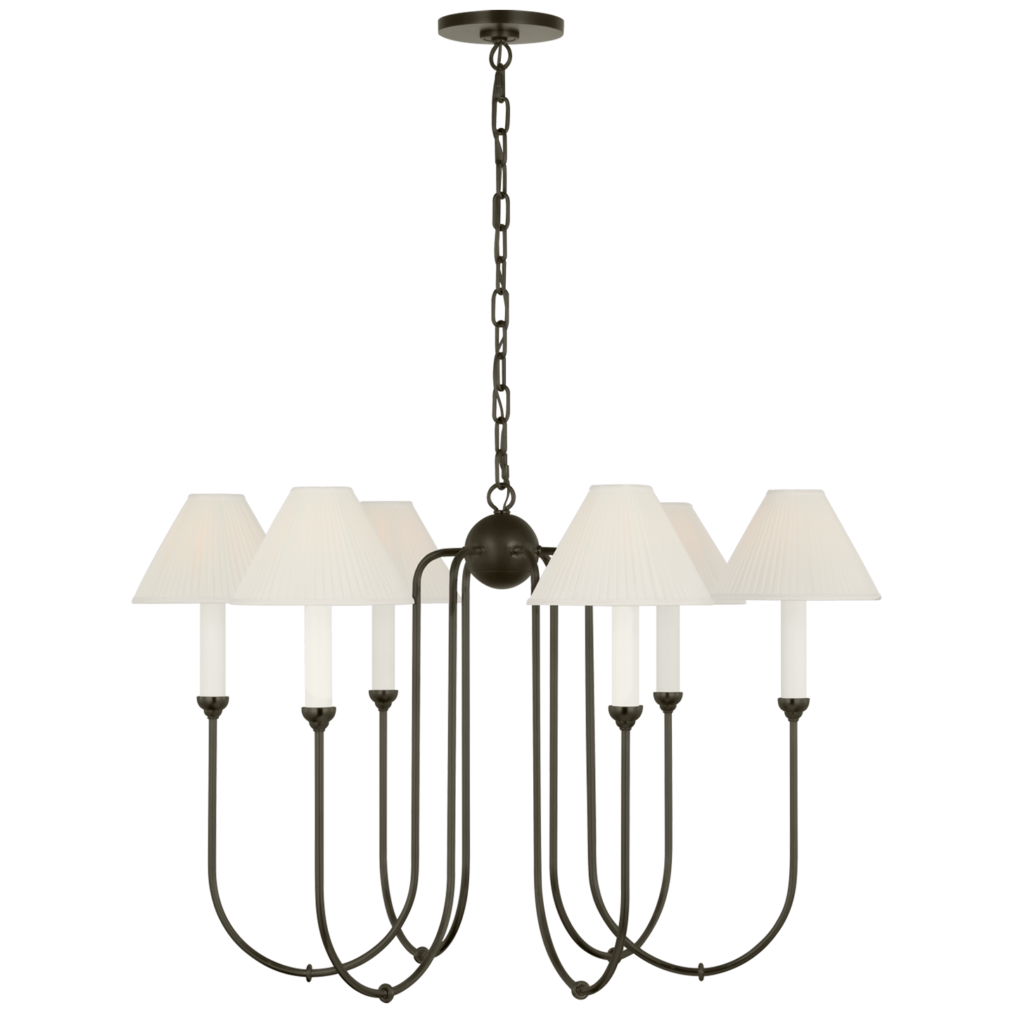 Ingela 36" Chandelier in Modern Iron with Silk Pleat Shades