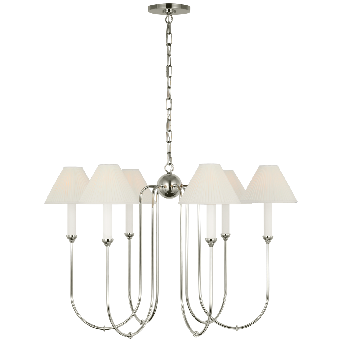 Ingela 36" Chandelier in Polished Nickel with Silk Pleat Shades