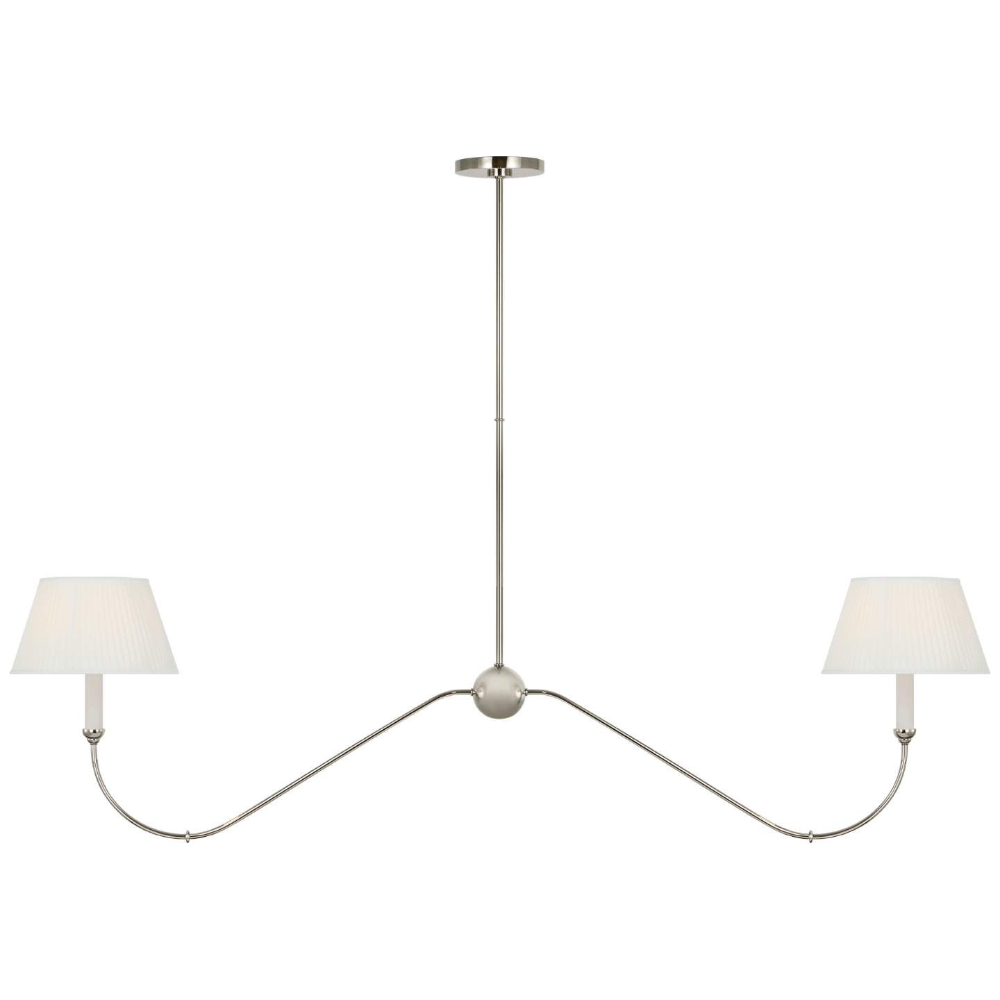 Ingela 65" Linear Chandelier in Polished Nickel with Silk Pleat Shades