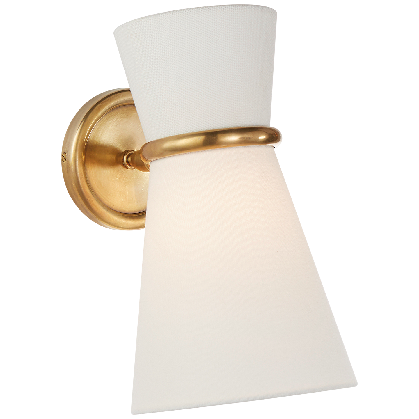 Clarkson Small Single Pivoting Sconce in Hand-Rubbed Antique Brass with Linen Shade Open Box