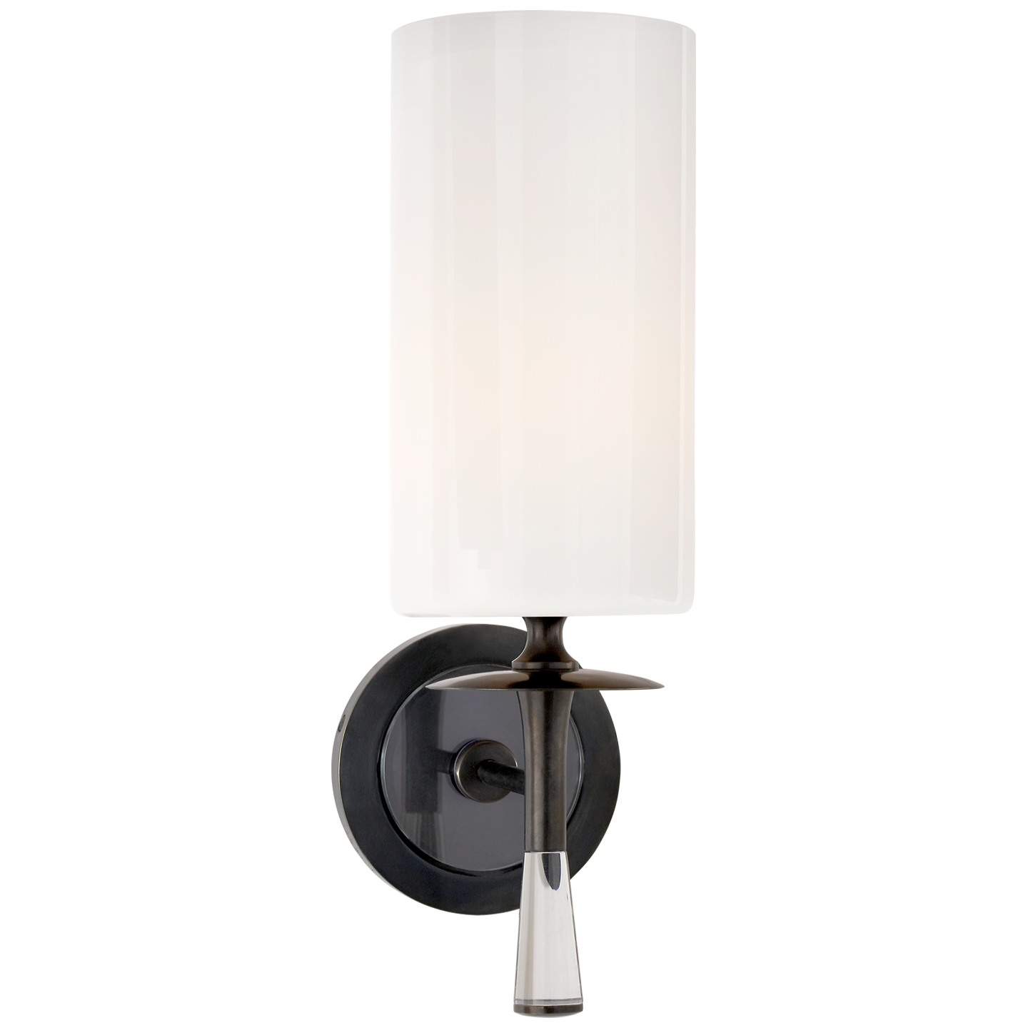 Drunmore Single Sconce in Bronze and Crystal with White Glass Shade Open Box