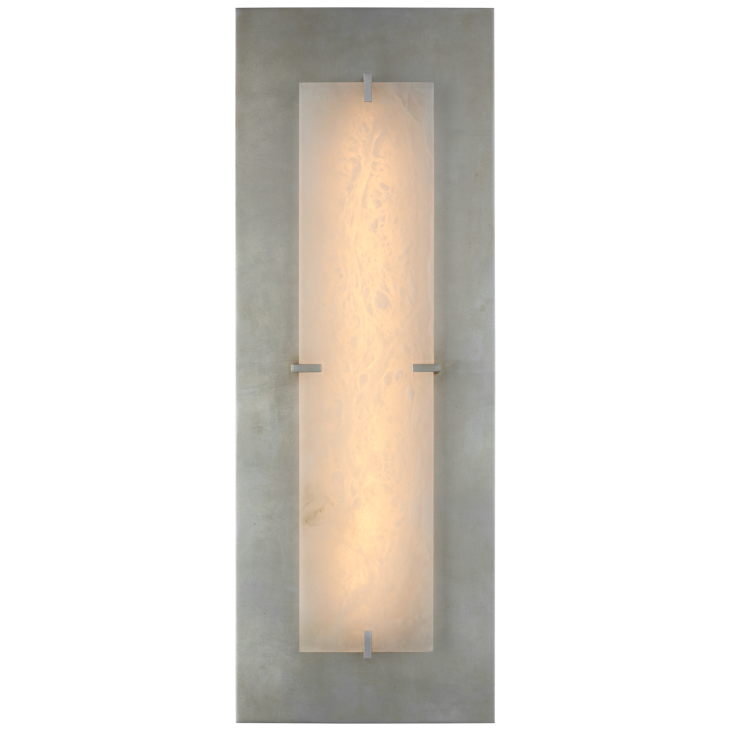 Inspired by Viennese art nouveau imagery, the Dominica by AERIN creates glamour out of geometry. A rectangular, metallic backplate discreetly diffuses the light source from behind an alabaster shade with metal clips that match the backplate. An artistic design and warm light will enhance hallways, living rooms, bedrooms or dining rooms.