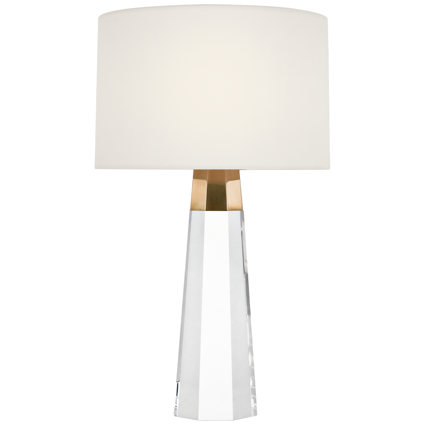 Olsen 15" Cordless Accent Lamp in Crystal and Hand-Rubbed Antique Brass with Linen Shade