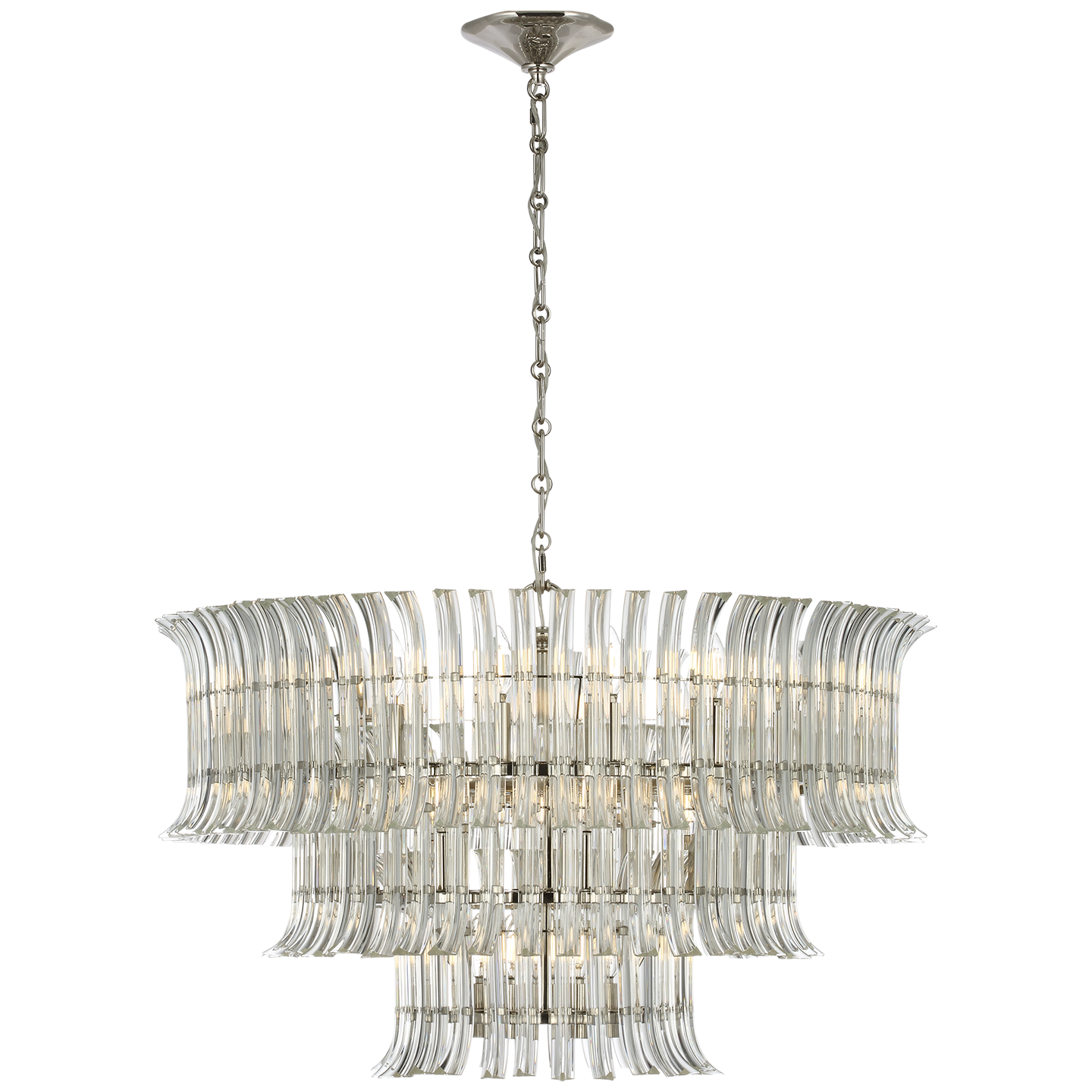 Rhine 34" Three Tier Chandelier in Polished Nickel with Crystal