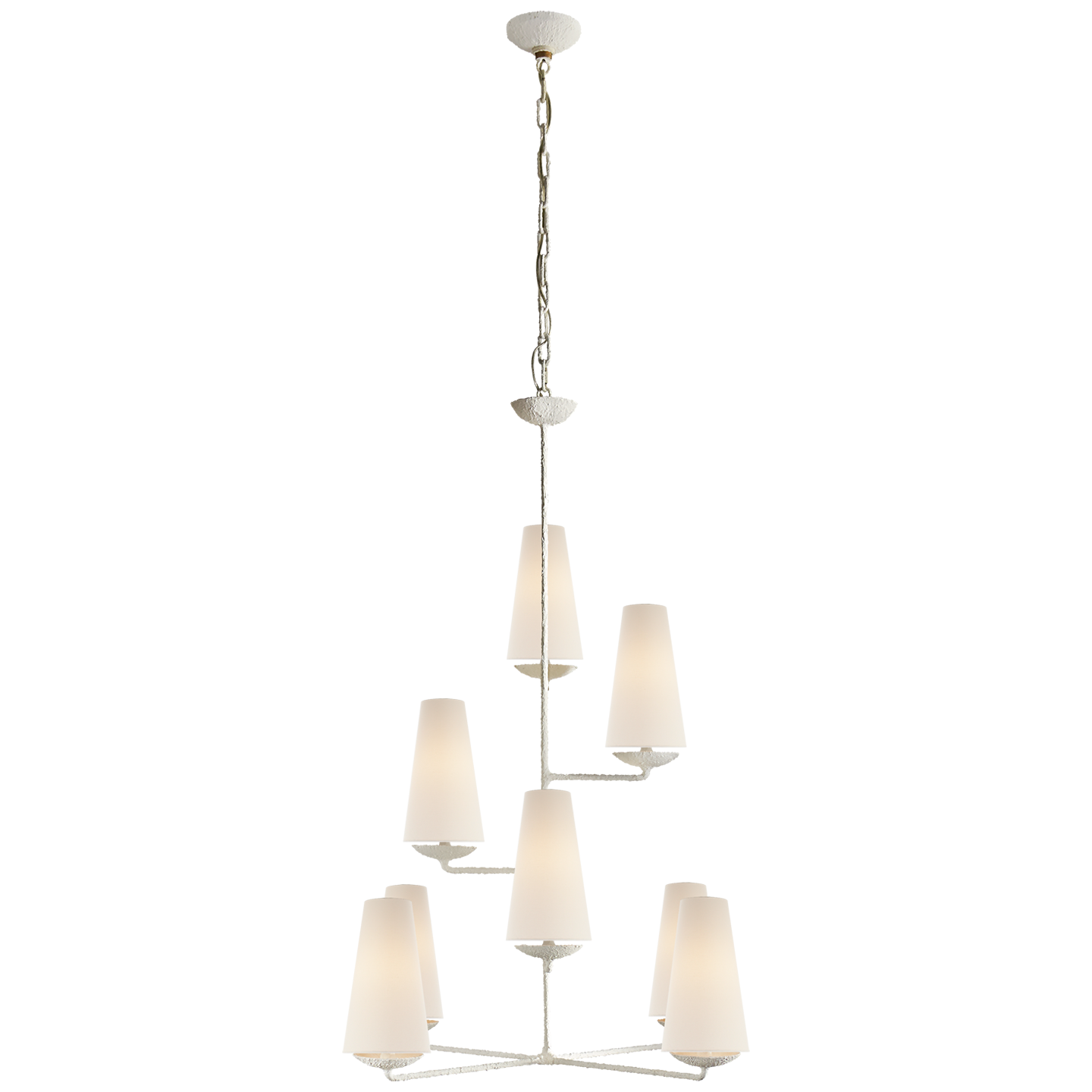Fontaine Vertical Chandelier in Plaster with Linen Shades Open Box