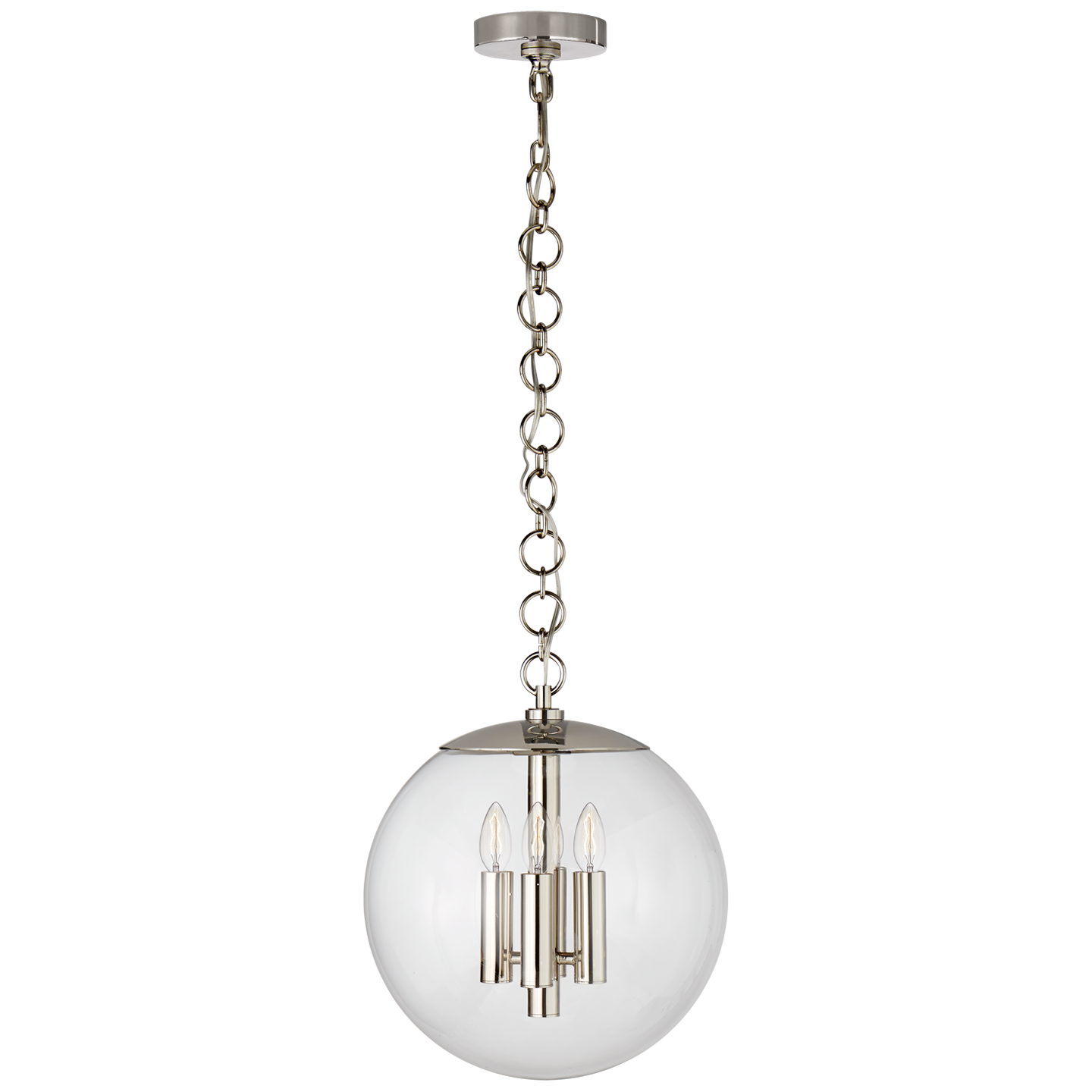 Turenne Medium Globe Pendant in Polished Nickel with Clear Glass Open Box