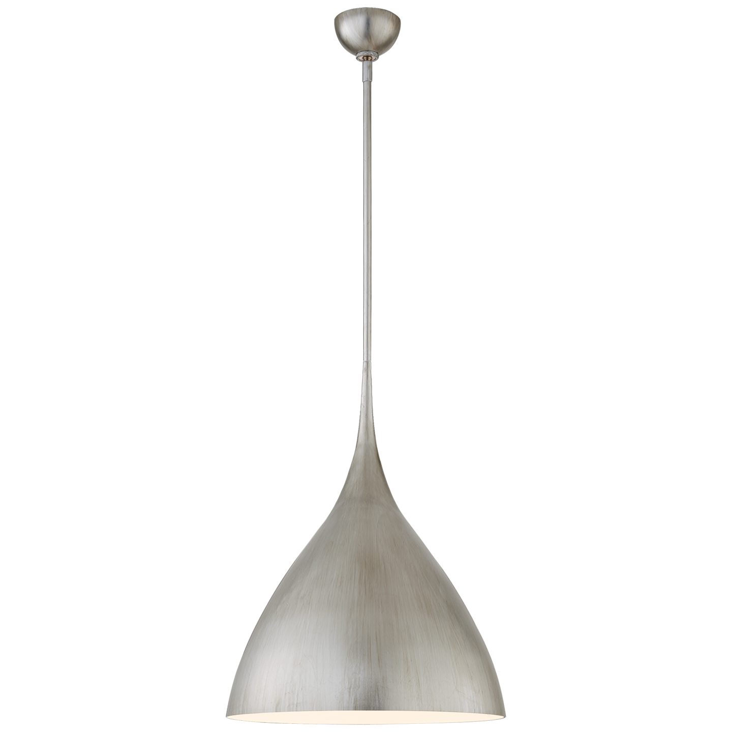 The Agnes by AERIN boasts mid-century modern ceiling lights with a minimalist, bell-shaped design and a sleek finish. It is perfect for medium-sized, contemporary spaces such as a kitchen, dining room, or entryway. The contrasting interior and exterior is a stylish touch that provides additional character when illuminated.