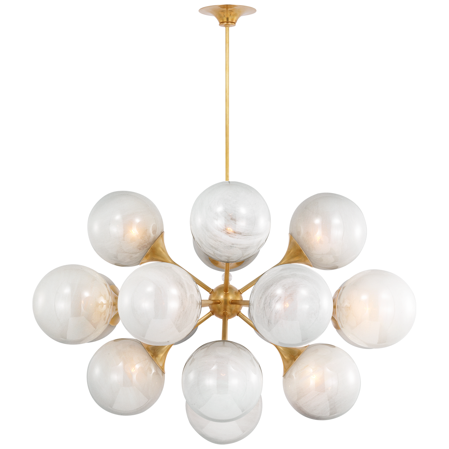 Cristol 40" Chandelier in Hand-Rubbed Antique Brass with White Strie Glass