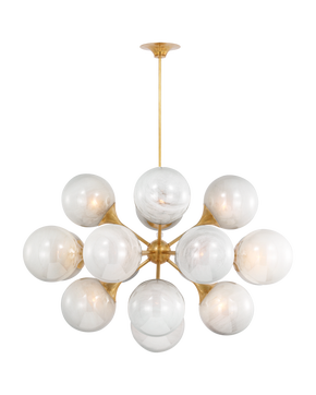 Cristol 40" Chandelier in Hand-Rubbed Antique Brass with White Strie Glass