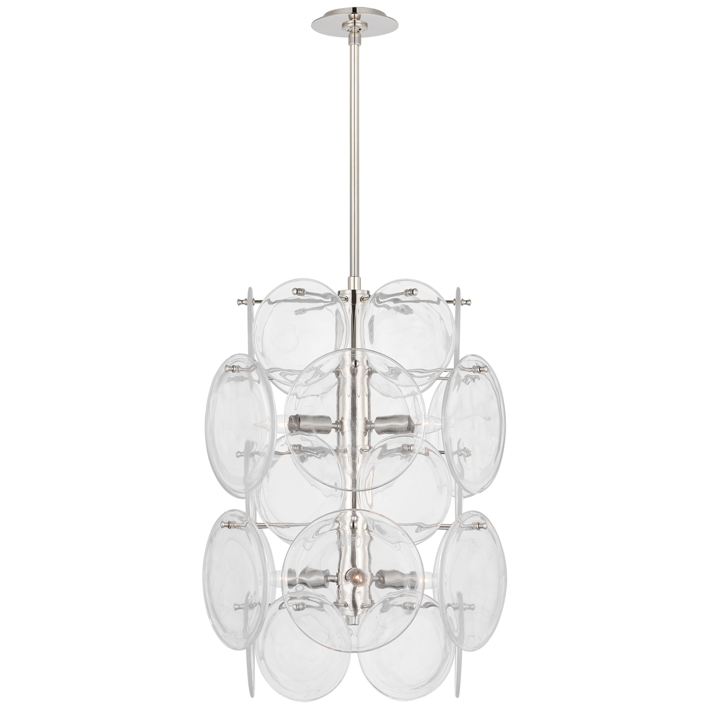 Loire Medium Barrel Chandelier in Polished Nickel with Clear Strie Glass