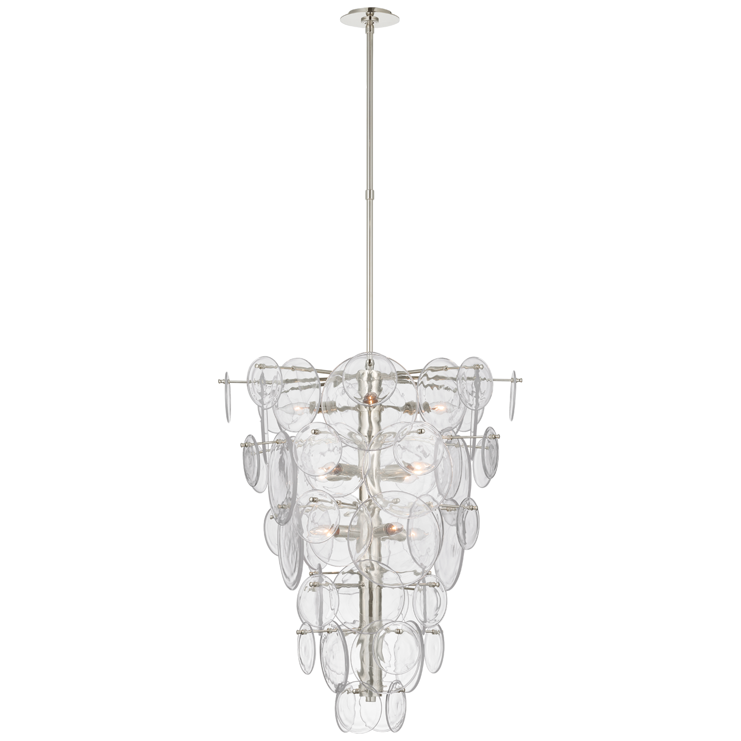 Loire Cascading Chandelier in Polished Nickel with Clear Strie Glass