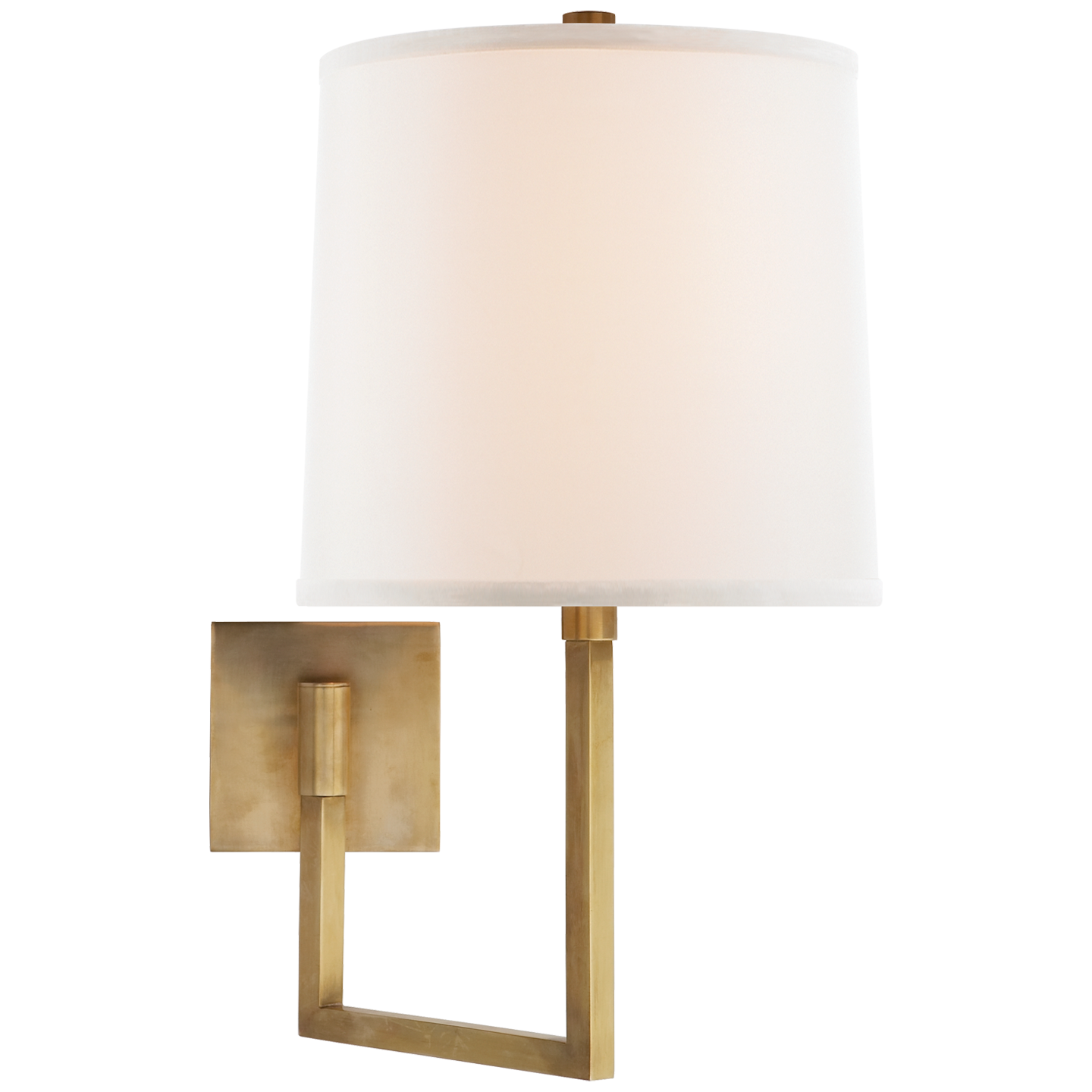 Aspect Large Articulating Sconce in Soft Brass with Ivory Linen Shade Open Box