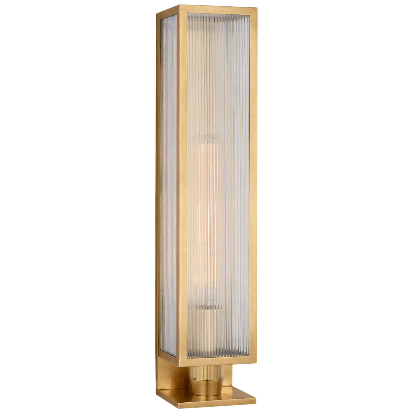 York 24" Single Box Outdoor Sconce in Soft Brass with Clear Ribbed Glass