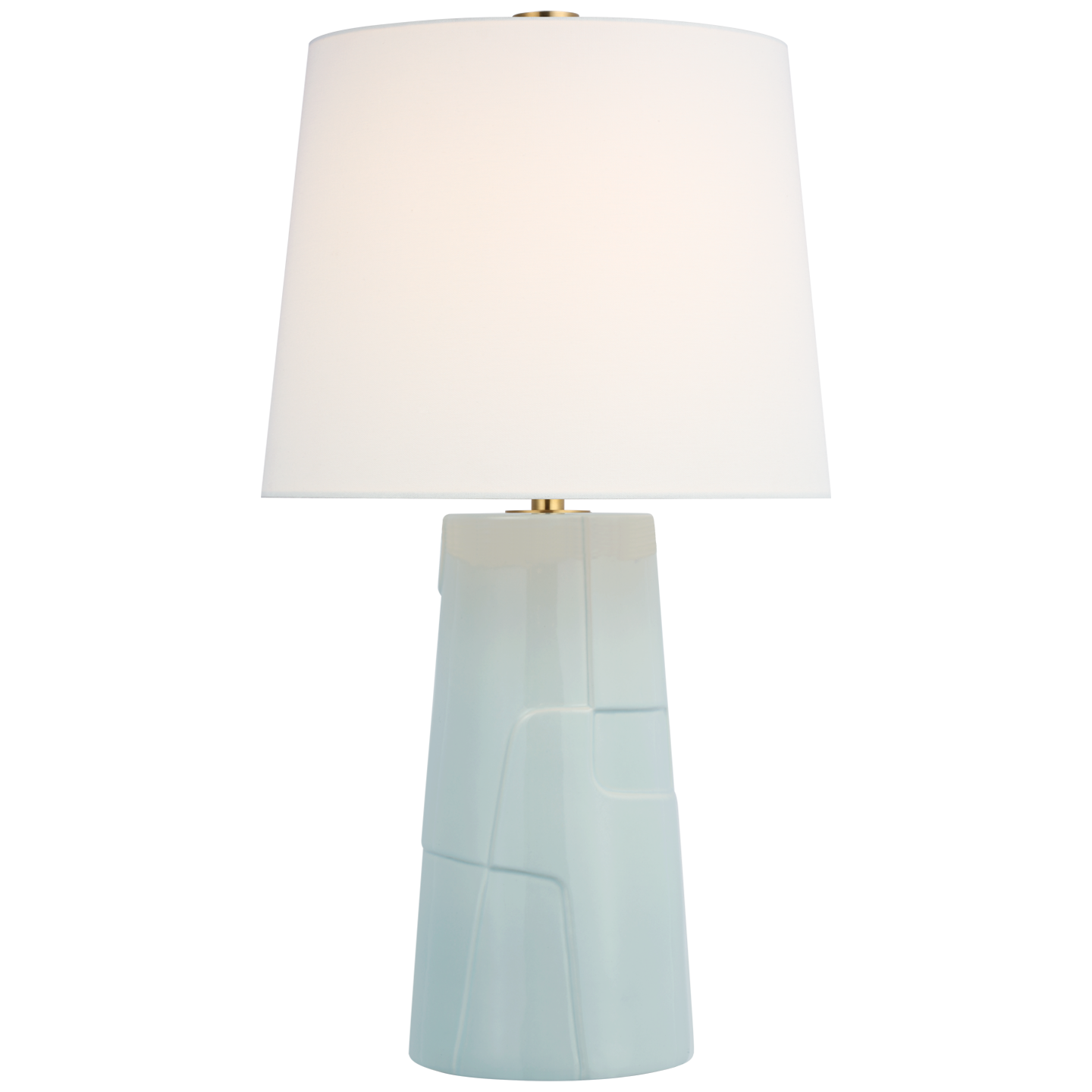 Braque Medium Debossed Table Lamp in Ice Blue Porcelain with Linen Shade Open Box