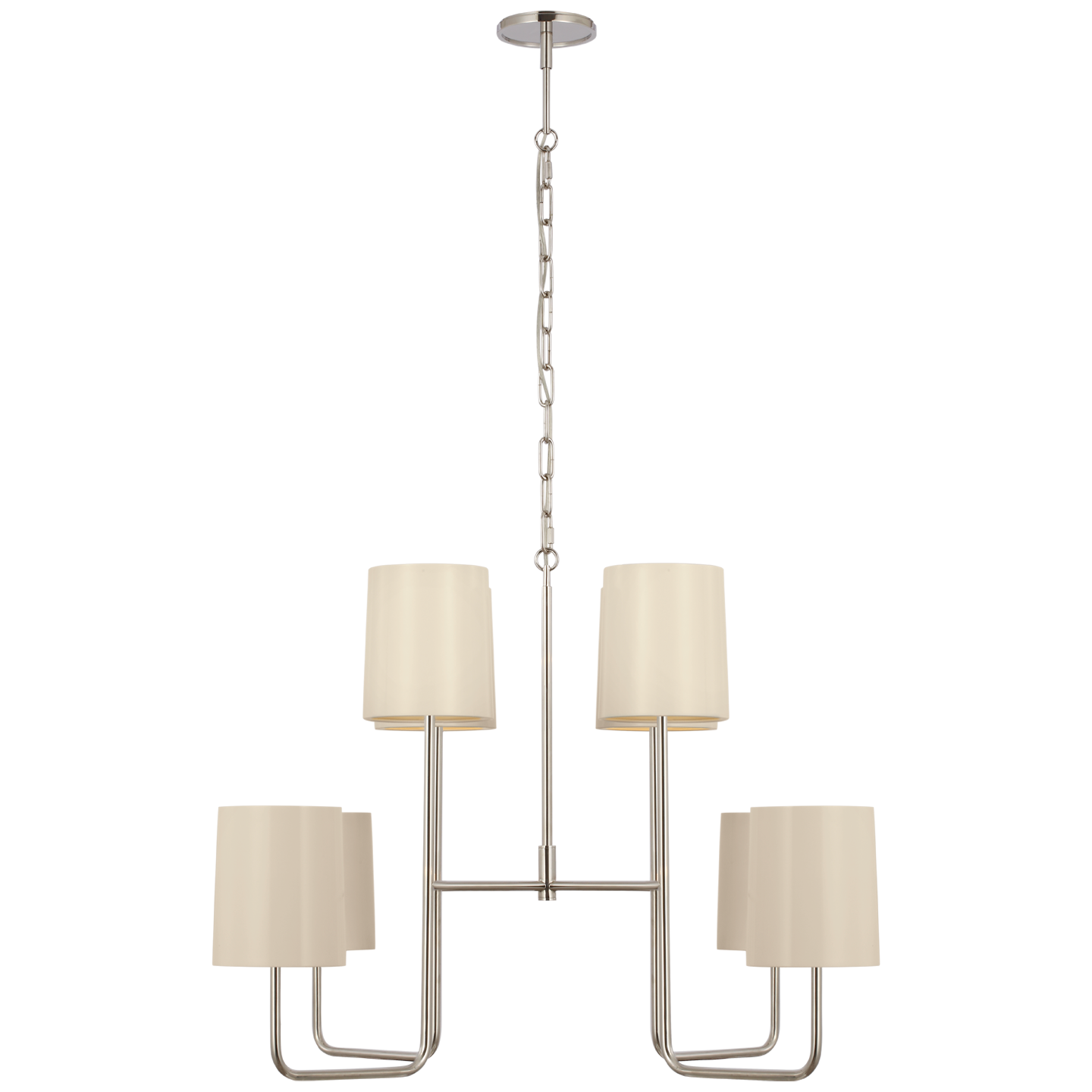 Go Lightly Extra Large Two Tier Chandelier in Polished Nickel with China White Shades Open Box