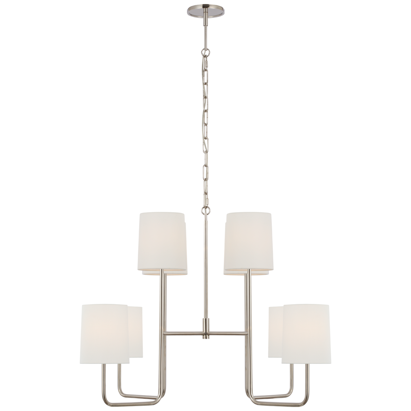 Go Lightly Extra Large Two Tier Chandelier in Polished Nickel with Linen Shades Open Box