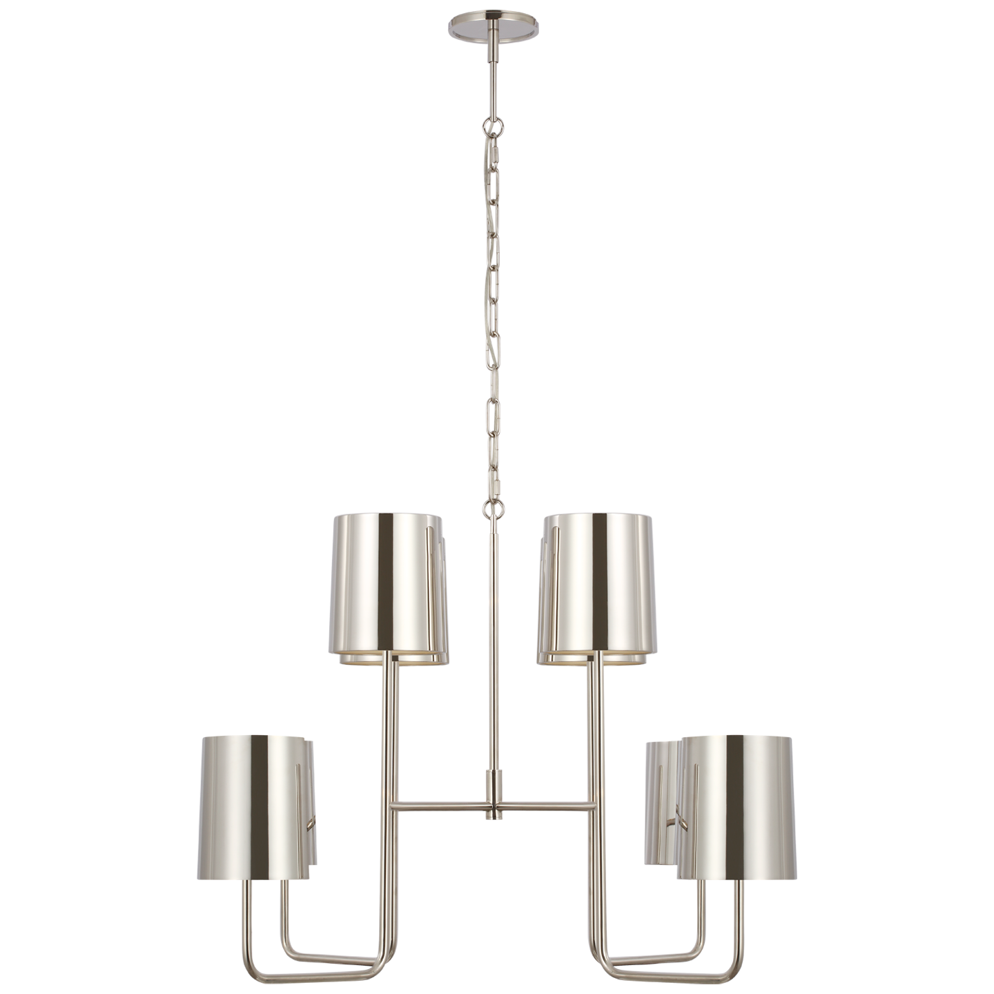 Go Lightly Extra Large Two Tier Chandelier in Polished Nickel with Polished Nickel Shades Open Box