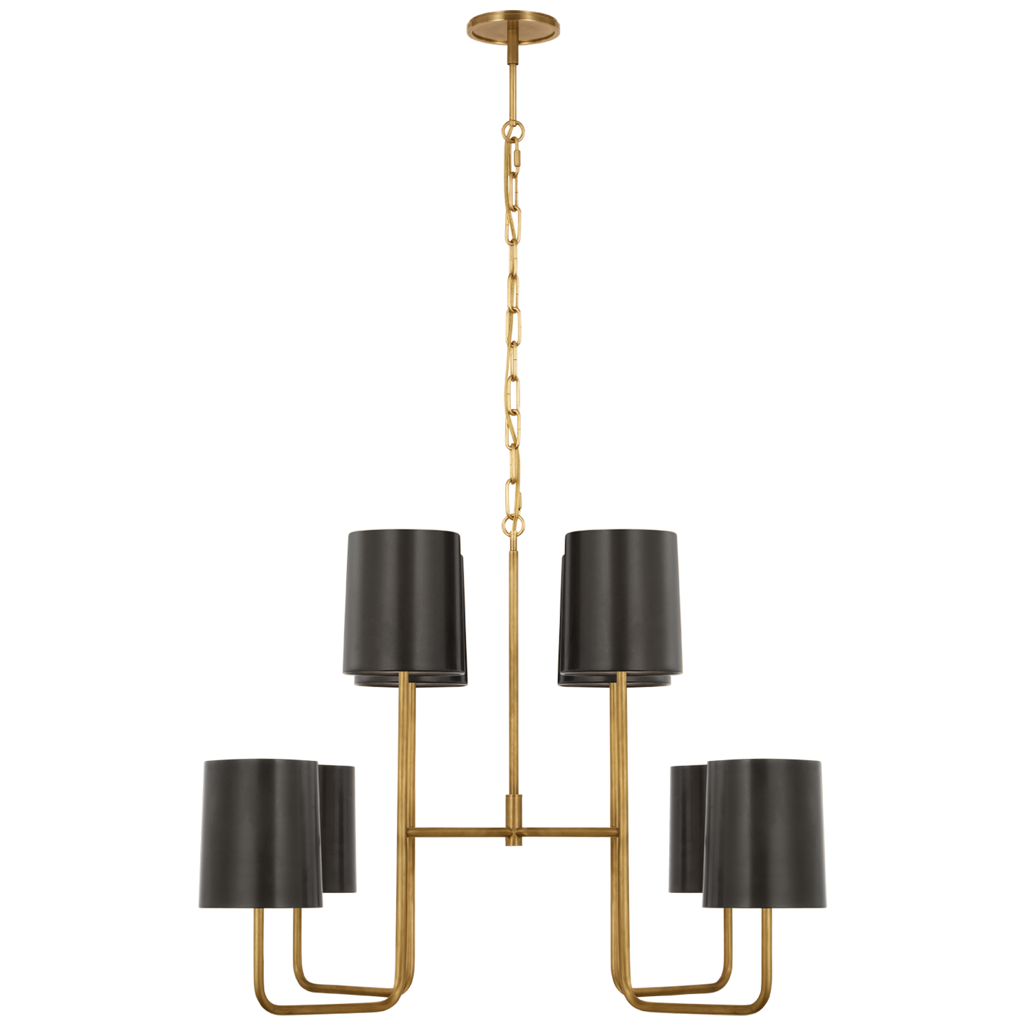 Go Lightly Extra Large Two Tier Chandelier in Soft Brass with Bronze Shades Open Box