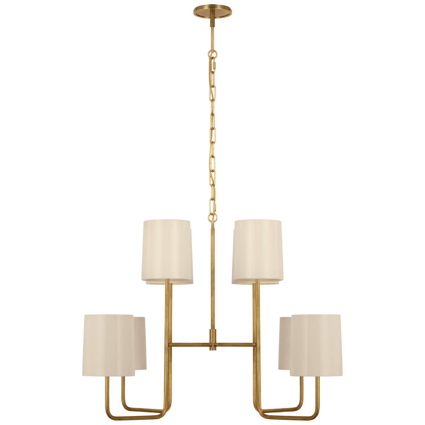 Go Lightly Extra Large Two Tier Chandelier in Soft Brass with China White Shades Open Box