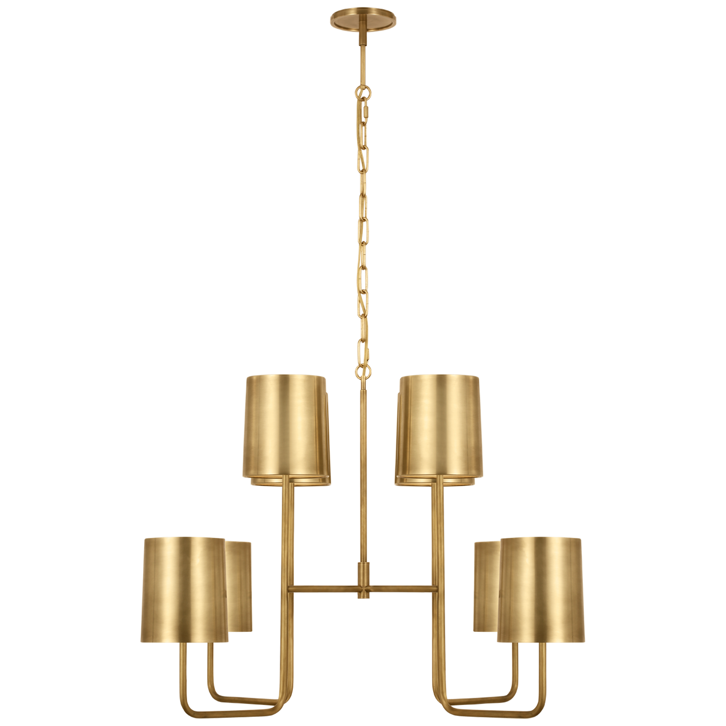 Go Lightly Extra Large Two Tier Chandelier in Soft Brass with Soft Brass Shades Open Box