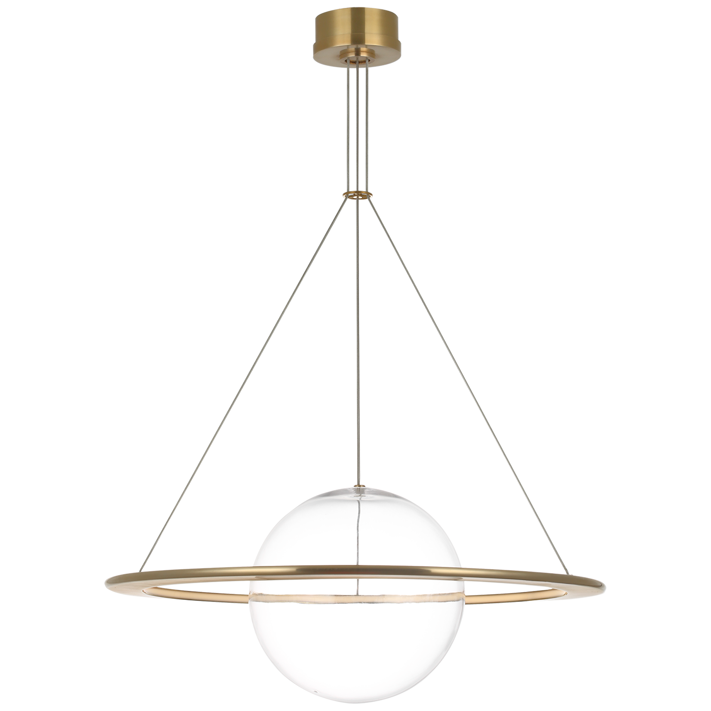 Cosmos 28" Ring and Orb Chandelier in Soft Brass with Clear Glass