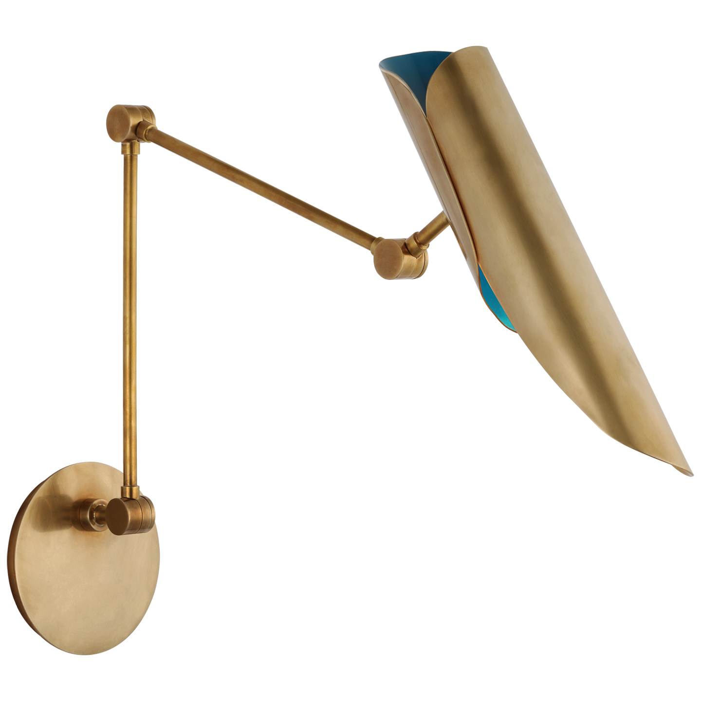 Flore Double Library Wall Light in Soft Brass and Riviera Blue