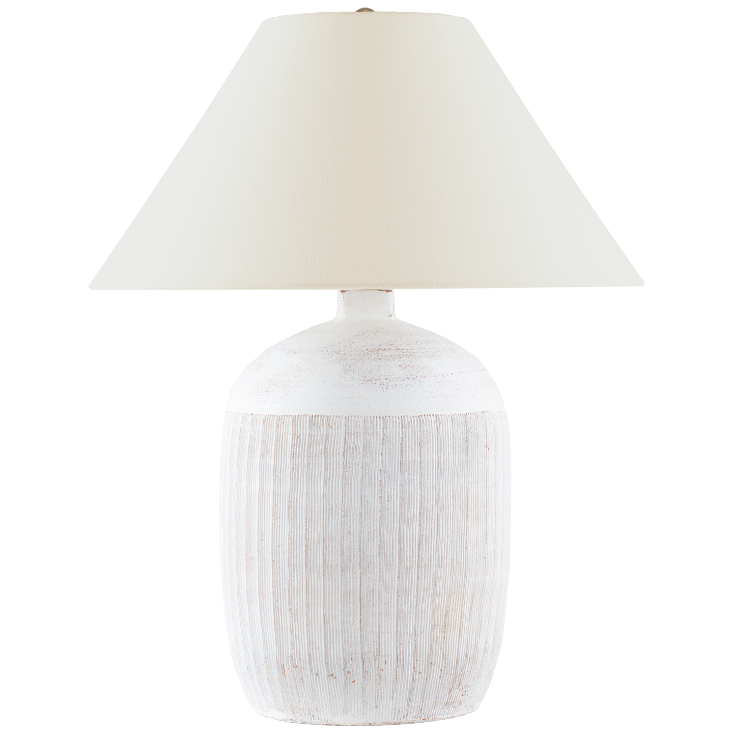 Portis 32" Combed Round Table Lamp in White Washed Terracotta with Linen Shade