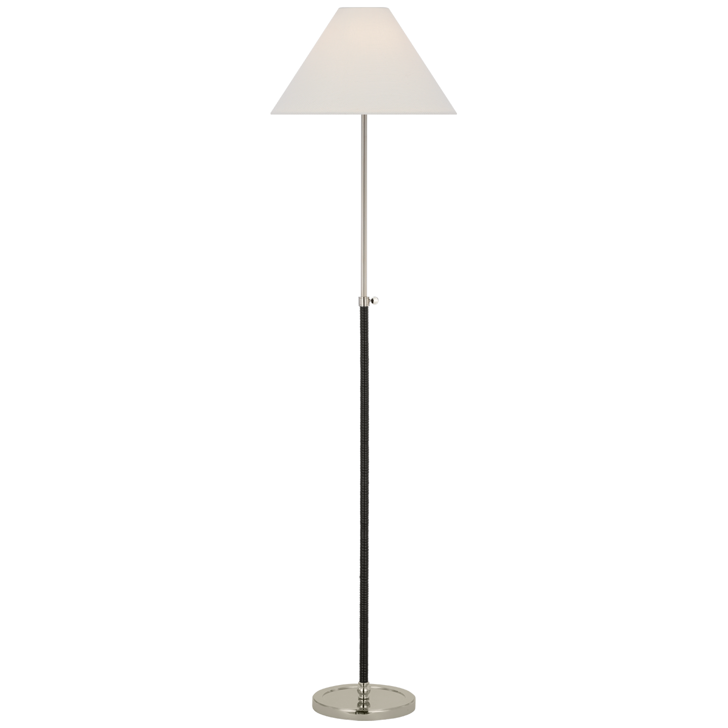 Basden 57" Adjustable Floor Lamp in Polished Nickel and Black Rattan with Linen Shade